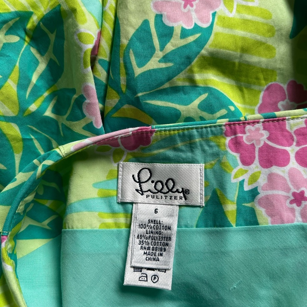 Lilly Pulitzer Pleated A-Lined Floral Green and Pink Women's Skirt White Label - Picture 5 of 5
